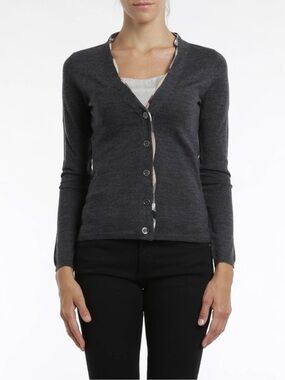 Burberry Brit Wool Knit Button Front Cardigan Sweater Charcoal Grey Gray Large